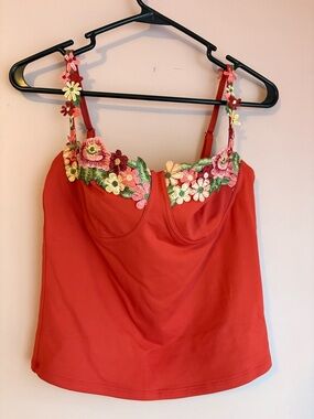 💙Pinkm Style Embroidered Floral Rust/Orange Cami Top